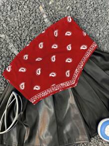 Coolane Kids 青少年女孩春夏街头服饰 Y2K 必备腰果花图案紧身衣抹胸上衣，返校季 - 紅色 - 查看 6