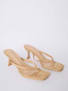 MUSERA Faux Suede Square Toe Thong Front Heeled Mules Sandal For - Apricot - View 5