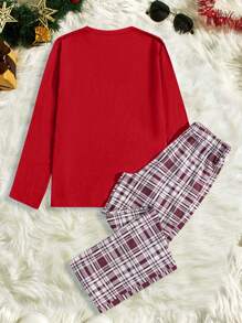 RueChic Men Christmas Solid Regular Longsleeve Homewear Set - Red - View 2