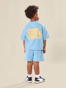 SUMWON 酷炫儿童夏季配套T恤和短裤套装，舒适休闲运动服 - 淺藍色 - 查看 1