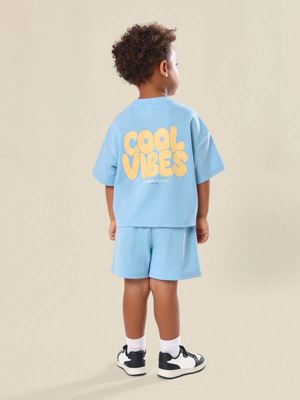 SUMWON Set de vară Cool Vibes pentru copii, tricou și pantaloni scurți asortați, lenjerie de casă, ținută confortabilă, costum sportiv