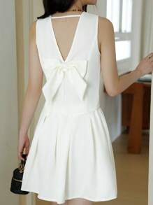 少女夏季休闲蝴蝶结露背上衣和裙子两件套 - 彩色 - 查看 5