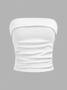 SHEIN Girlism Set de 2 sutiene tip bandeau pentru adolescente, simple și confortabile, cu tiv pliabil și pliabil