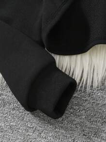 女童图案印花连帽衫搭配罗纹针织背心，街头休闲时尚 - 軍綠色 - 查看 6