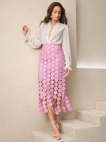 Anewsta 激光切割多圈双层半身裙女裙 - 淺粉色 - 查看 6