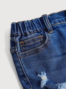 SHEIN Young Girl' Blue Elastic Skinny Ripped Denim Shorts, Spring And Summer Casual Vacation Country Boho Wear