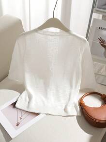 Franclia Half Sleeve Button Placket Cardigan - White - View 2