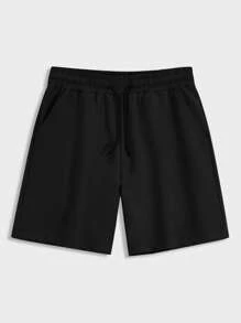 RueChic Set de 2 piezas de camiseta casual de manga corta con cuello redondo y estampado de letras, y shorts con cordón en la cintura para hombres
