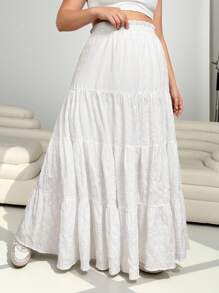 Solflare Váy xòe dài màu trắng có dây thắt lưng dành cho nữ Plus Size - trắng - Xem 6