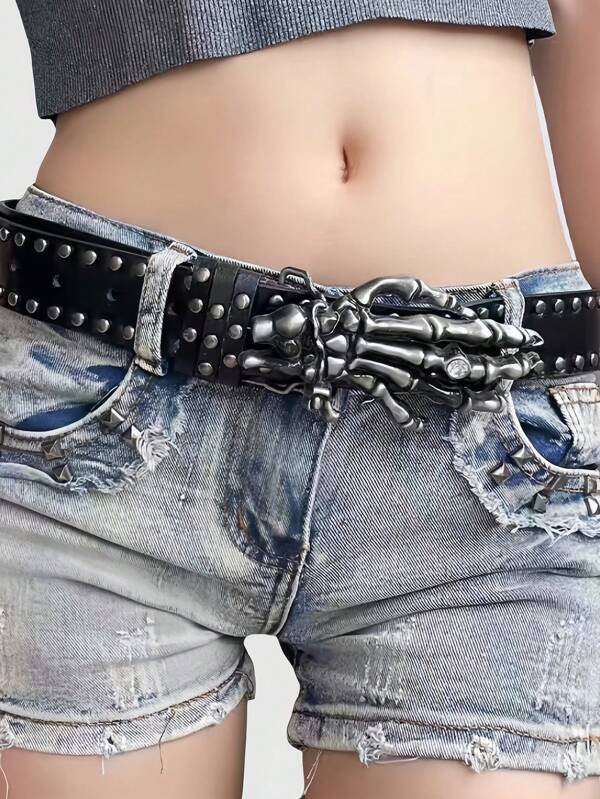 Goth Punk Rivets Skull Belt, Street Fashion Unique Style, Unisex Waistband