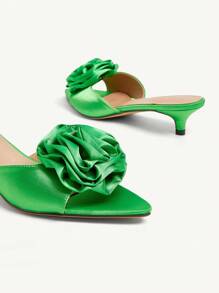 CUCCOO CHICEST Sandale damă cu toc înalt, elegante, romantice, din satin verde, cu vârful ascuțit și flori de trandafir, potrivite pentru rochie, mireasă, domnișoare de onoare, ceai de după-amiază, întâlnire, petrecere, nuntă, vacanță de vară, banchet