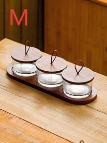 SHEIN 木制小吃托盘带盖玻璃盖分盘坚果盘小吃盘用于糖果薯片配菜沙拉开胃菜 - 棕色 - 查看 8