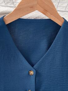 2件套青少年女孩休闲蓝色宽松无袖上衣和阔腿裤套装 - 藍色 - 查看 4