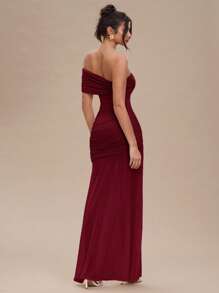 Vestido largo, plisado, transparente y sexy de color albaricoque sólido para mujeres, vestidos de verano para mujeres - Burdeos - Ver 5