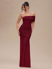 Vestido largo, plisado, transparente y sexy de color albaricoque sólido para mujeres, vestidos de verano para mujeres - Burdeos - Ver 7