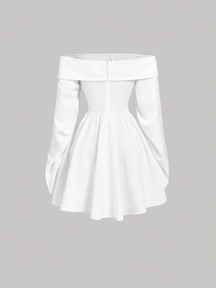 shein white dress off shoulder SHEIN VCAY Off Shoulder Ruffle Hem Dress, M1475281, White, L : Buy Online  at Best Price in KSA