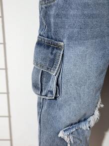 Denimly Kleinkind Jungen Mode Cool Outdoor Street Casual Star Patchwork Multi-Pocket Washed Denim Latzhose Baby zerrissene Overalls Baby Boy Overalls Denim Baby Overalls Baby Denim Overalls zerrissene Baby Overalls