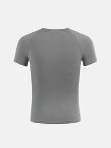 SHEIN Áo thun thể thao ngắn tay dáng rộng cho nam thiếu niên, phong cách đường phố cá tính, punk rock, preppy, phù hợp cho mặc hàng ngày, dự tiệc, lễ hội âm nhạc, thích hợp cho mùa xuân/hè. - Xám - Xem 2