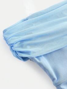 Pitira Pitira Teen Girls' Off Shoulder Ruched Fitted Dress, Elegant Wrap Waist, Suitable For Spring, Summer, Autumn, Winter, Parties, Gatherings, Prom, Back To School Sky Blue Dress Long Blue Dress Baby Blue Dress Off Shoulder Dress Floor Length Dress Long Blue Dress For Teen Baby Blue Dress Girl Fall - Blue - View 3