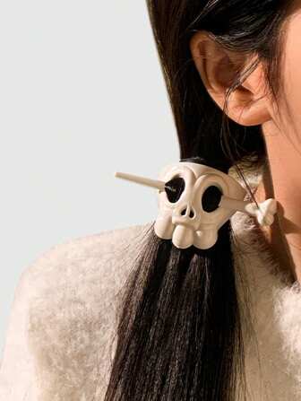 Goth 1pc Gothic Style White Skull& Devil Halloween Hair Accessories, Hair Clip & Hairpin