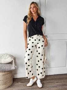 EMERY ROSE Winter Plus Size Women's Fashion Polka Dot Print Straight Leg Jeans - Black and White - View 5