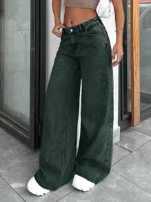 EURMUSE 100% Cotton WIDE LEG LOW WAIST JEANS - Teal Blue - View 6
