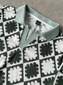 Manfinity RSRT Men's Casual Allover Print Short Sleeve Polo Shirt, Summer - Green - View 6