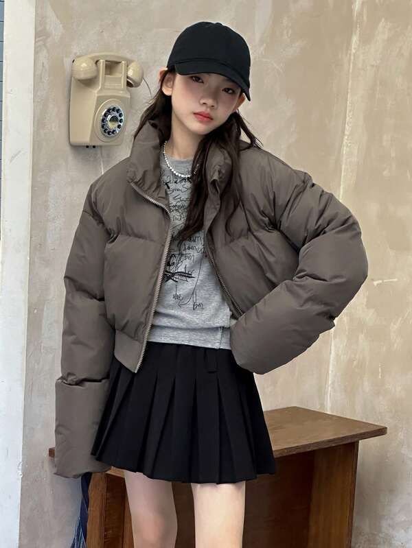 DAZY Short Style Casual Solid Color Padded Coat, Aesthetic Korean Design For Teenage Girls
