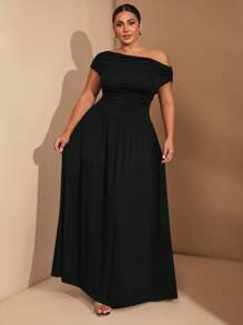 SHEIN Tall CURVE Váy Maxi chữ A thanh lịch, vải co giãn siêu đa năng cỡ lớn cho nữ, màu đen hoặc mặc hàng ngày, dự tiệc, trễ vai, dành cho phụ nữ to lớn - màu đen - Xem 8