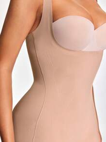 SHAPORA Women's Solid Color Spaghetti Strap Bodysuit With Open Back, Sleeveless, Form-Fitting, Summer - Mocha Brown - View 7