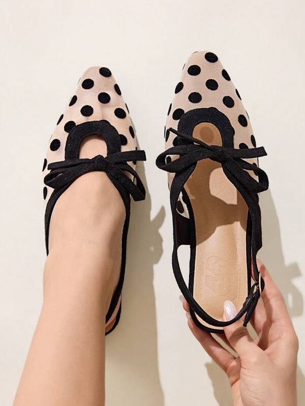 CUCCOO CHICEST Women's Hollow Bowknot Polka Dot Decor Solid Color Square Toe Casual Flats, Comfortable Spring/Autumn