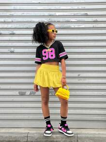 Coolane Kids Tween Girls Fall/Winter Basic Knit Stretchy Comfortable Yellow Bubble Skirts,Back To School,Y2K,Streetwear