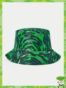 Rick and Morty X SHEIN Reversible Bucket Hat With Allover Green Print - Green - View 1