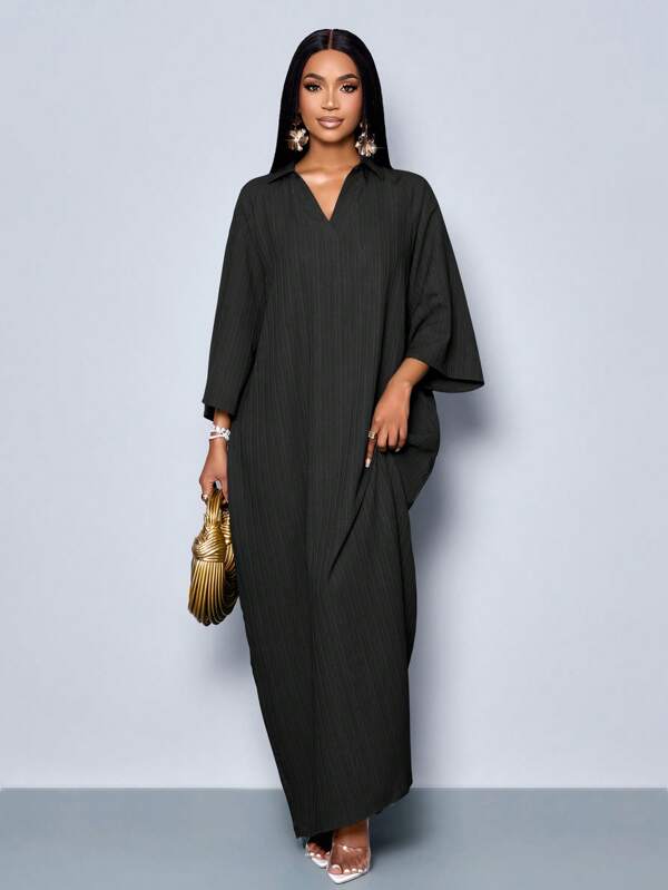 SOLERSUN Robe femme mode col V ample manches chauve-souris sans ceinture pour vacances maxi femme