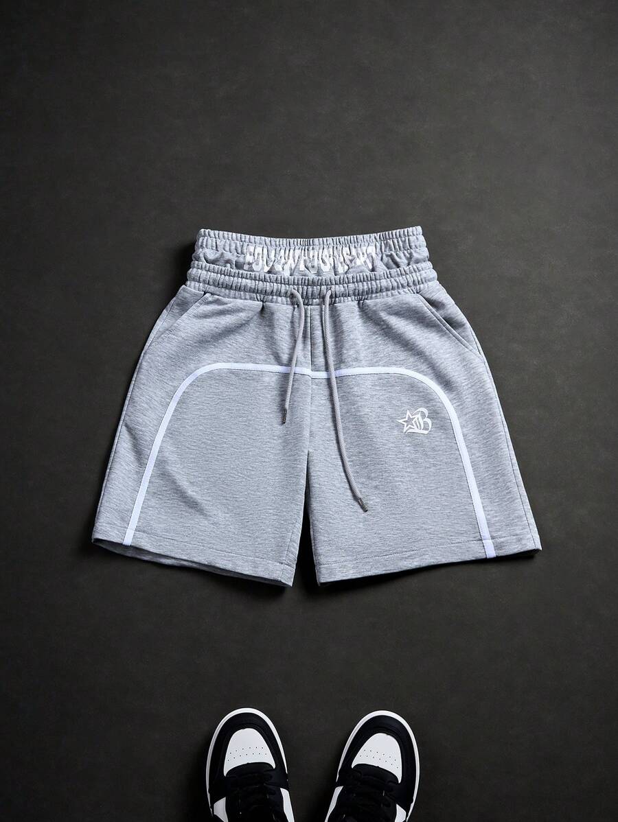 PAVTROS 男士休闲宽松阔腿短裤腰带印花 - 淺灰色 - 查看 1