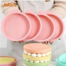 4pcs Round Shape Silicone Cake Molds Set - Non-Stick, Layered, Multi-Size (4''/6''/8''), Bread Pan, Toast Molds, Cake Tray, Kitchen Gadgets, Home Kitchen Essentials, Baking Tools, Easy Release, Space-Saving Design - Pink - View 3