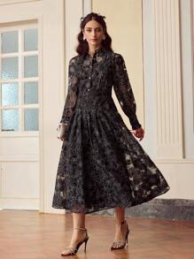 ZEYLAH 女士优雅透明黑色花卉镂空半身裙，夏季 - 黑色 - 查看 6