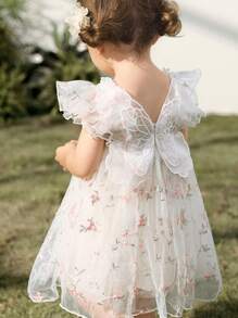 Cozy Pixies Baby Girl Botanical Floral Print Round Neck Ruffle Trim Waist Dress Baby Butterfly Dress Baby Girl Butterfly Dress Fairy Baby Dress Baby Girl Lace Dress Baby Princess Dress - Multicolor - View 7