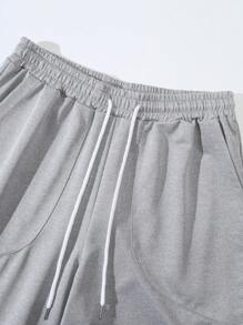 Manfinity Hypemode 男士抽绳腰侧口袋直筒宽松休闲运动裤 - 灰色 - 查看 5