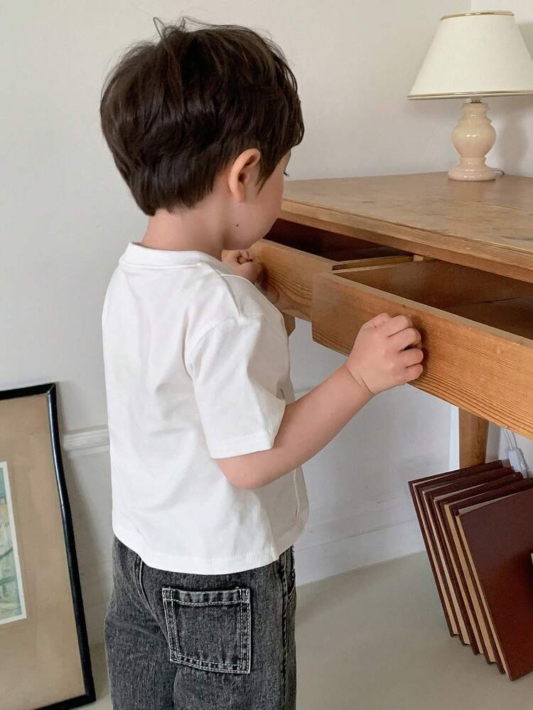 Infant & Toddler Boys' Summer Round Neck Solid Color Casual Short Sleeve Top