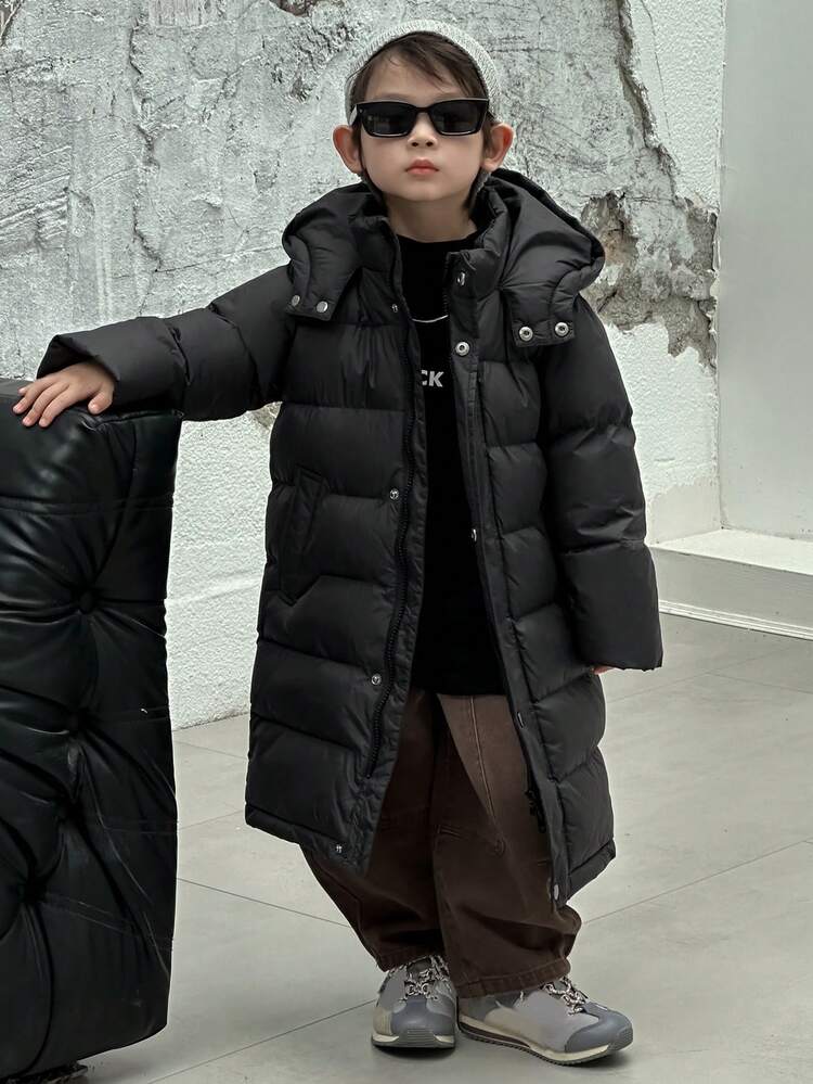Little Boys' Hooded Mid-Length Casual Korean Style Loose Padded Coat
