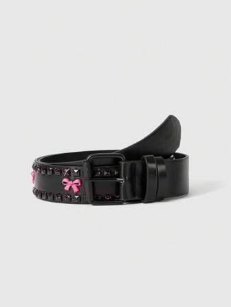 Kawaii Cinturón con doble hebilla y moño estilo punk, apto para vestidos