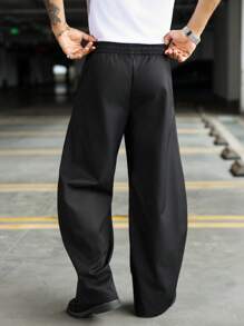 Manfinity EMRG Men's Black Pants, Deconstructed Split Knife Leg Casual Pants, Comfortable Relaxed Fit - Black - View 3