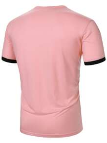Manfinity Homme Áo thun nam tay ngắn đơn giản màu khối đơn giản - Màu Hồng baby - Xem 2