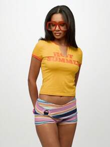 SUMWON WOMEN 彩虹钩针短裤节日沙滩装高腰迷你热裤夏季派对沙滩装 - 彩色 - 查看 4