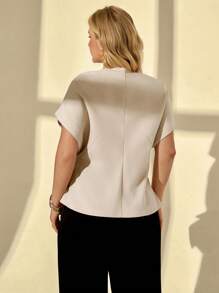 Auralis Plus Size Summer Easter Business Casual Elegant Commuting Going Out Tops Office Work Church Airport Easter Curve Old Money Style Solid Color Bat Sleeve Single-Button Thin Blazer In Fall/Winter - Apricot - View 2