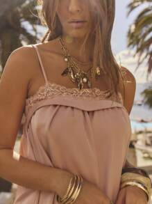 SHEIN Aralina-F Đầm dự tiệc Boho hở eo, thêu ren và vải dệt kim cho kỳ nghỉ đông - Bụi hồng - Xem 7