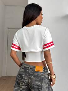 StreetHx 街头服饰女式休闲运动镂空数字 91 圆领二合一 T 恤 - 白色 - 查看 2