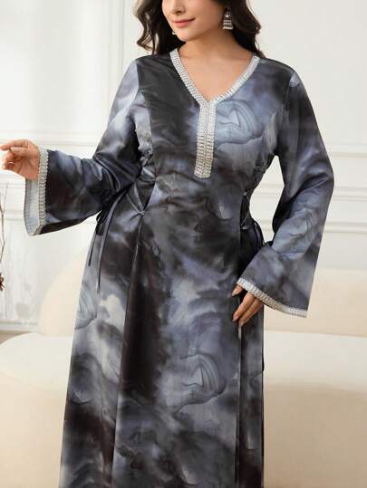 Al Najma 1件大码女式扎染印花阿拉伯风格连衣裙