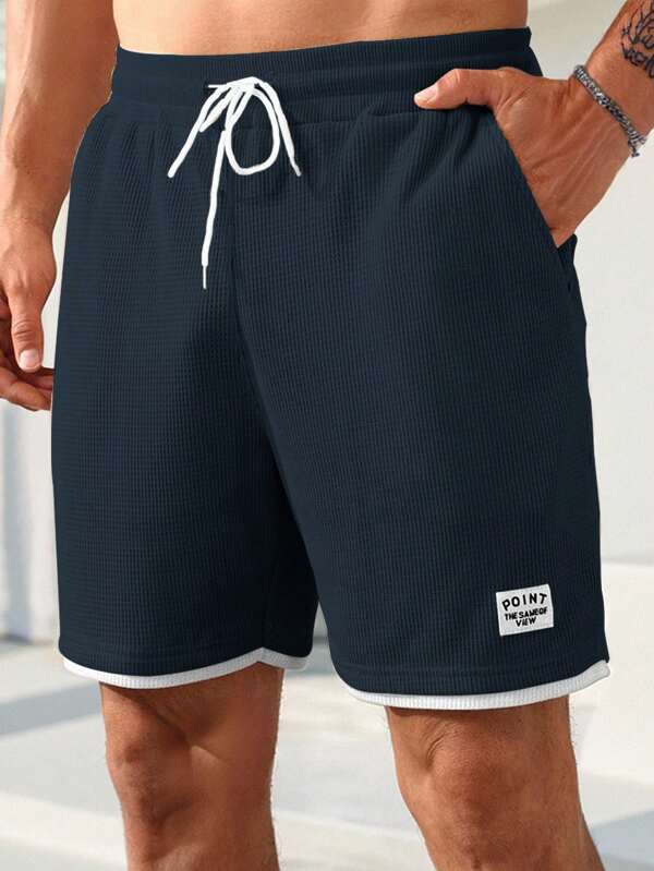 Manfinity Homme Men's Waffle Pattern Contrast Color Casual Shorts, Vacation Style